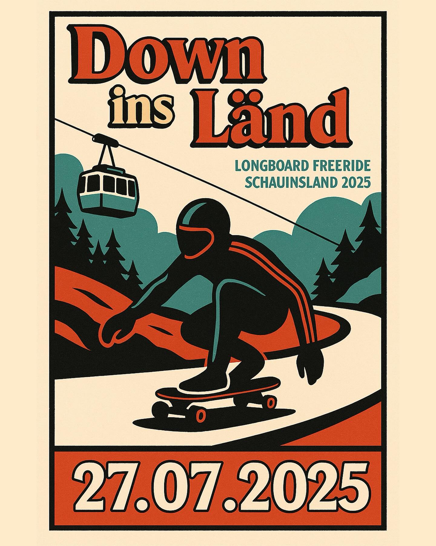 ///DOWN INS LÄND 2025///
.
Kommendes Wochenende findet zum ersten Mal in der Geschichte des Freiburger Longboardsports ein Longboard Freeride Event in an unserem Hausberg, dem Schauinsland, in Kooperation mit dem bekannten Radrennen „Schauinslandkönig“ statt.
.
Mit 12 km frisch asphaltierter Straße gehört sie damit zu einer der längsten Downhill Event Strecken der Welt und die Möglichkeit den Weg nach oben mit der berühmten @schauinslandbahn zurückzulegen gibt noch das i-Tüpfelchen drauf. Wir hoffen, mit diesem Testevent den Grundstein für weitere, größere Longboard Events unseres Vereins @flbv.de zu setzen.
.
Deshalb könnt ihr nun am 27.07.25 von 15:00-20:00 auf der Schauinslandstraße Richtung Günterstal geübten Downhill SkaterInnen aus ganz Europa beim shreddn zuschauen.
.
Die gesamte Schauinslandstraße wird an diesem Tag für den regulären Verkehr gesperrt sein und der einzige Weg übers Günterstal nach oben zu kommen ist die Schauinslandbahn.
.
Der Zugang zum Zuschauer*innenbereich erfolgt über den Zielbereich der Strecke an der Kreuzung Schauinslandstraße X Bohrerstraße. Vor Ort werdet ihr über die geltenden Sicherheitsbestimmungen von unserem Team eingewiesen.
.
Supported by:
@laybackskateshop
@hackbrettlongboards
@schauinslandbahn
@freiburgerbierle
@becker_grip_soles
@nemoproducts
@darkmattergrip
@skoatrucks
.
Design by @studio.konstantin.thomas
.
.
#downinsländ2025 #schauinslandfreeride #freiburgfreeridecrew #freiburgerlongboardverein #flbv #downhilllongboarding #downhillskateboarding #extremesport #makedhskatinggreatagain #communitybuilding #skateevent #blackforest #schauinsland #schauinslandbahn